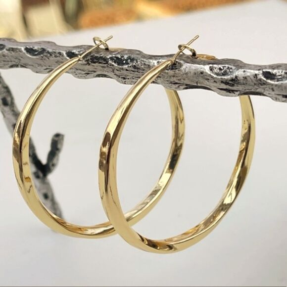 18K Gold Plated Chunky Big Circle Drop Hoop Earrings 925S Sterling Silver - Picture 2 of 13
